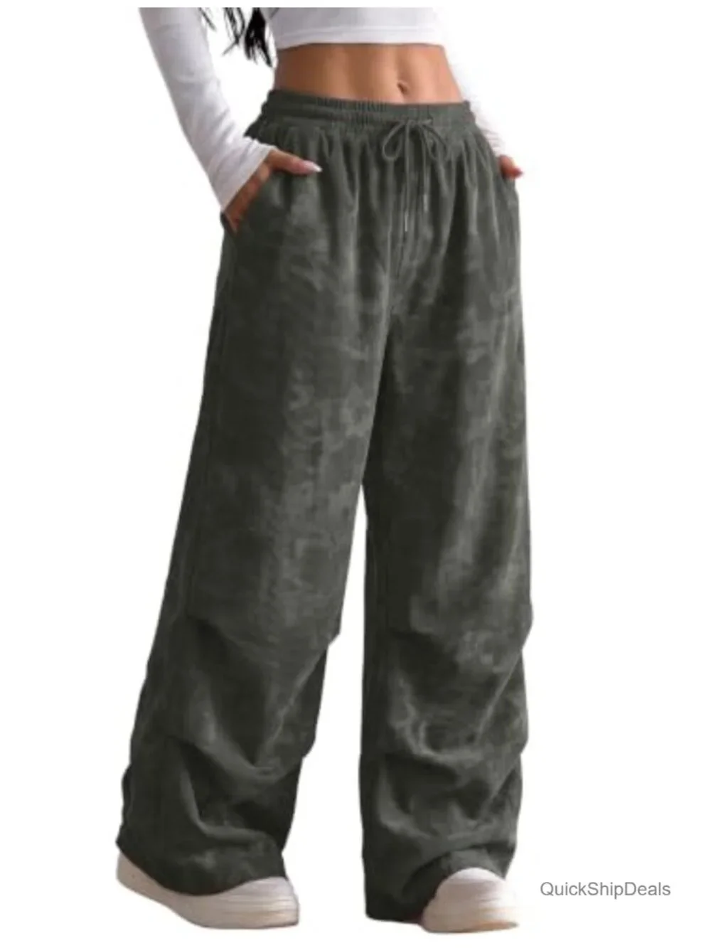 Retro Wide Leg Corduroy Pants with Pockets